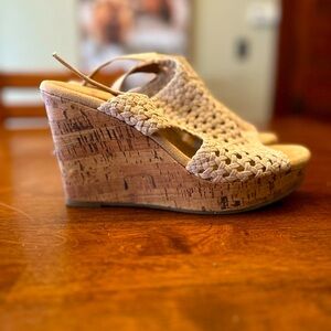 Jellypop tan woven wedge heels